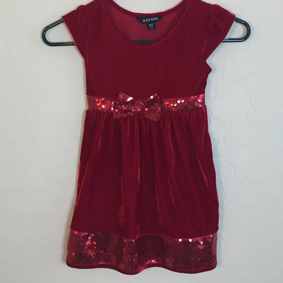 George Other - George Sequin Lined w/Bow Velvet Dress